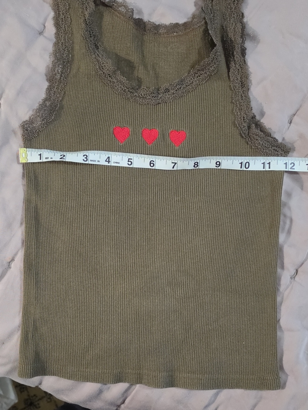 Girls' Brown Ribbed Tank Top with Red Heart Embroidery - Picture 4 of 6